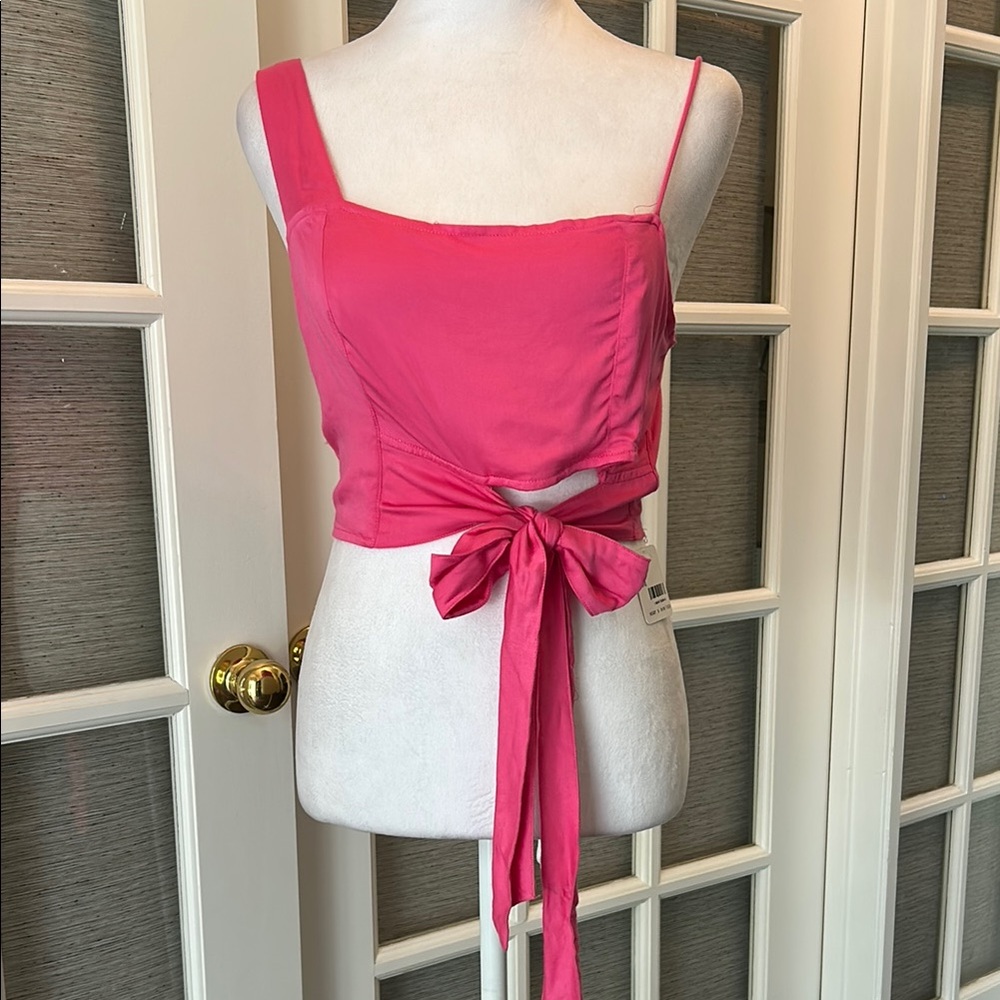Free People Pink Tie-Front Crop Top, NWT, Size Medium